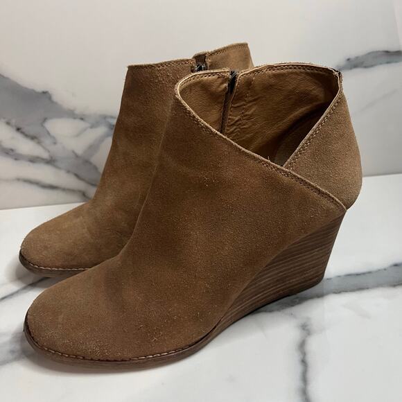 Lucky Brand | Women's Tan Suede Zip Round Toe Wedge Heel Yakeena Boot Sz 9 - Picture 3 of 7